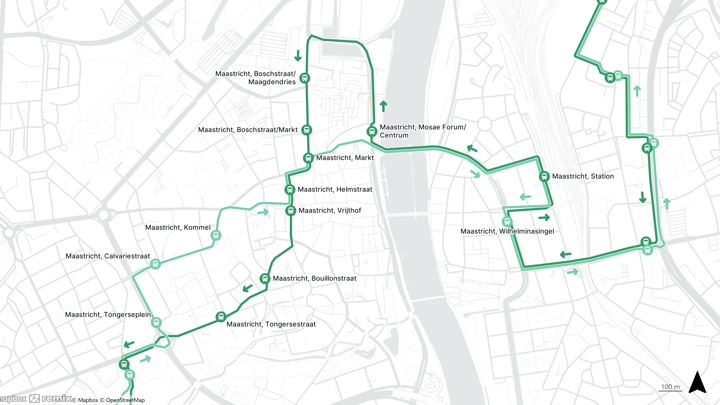 Kaart van lijn 3 in de binnenstad van Maastricht Kaart van lijn 3 in de binnenstad van Maastricht