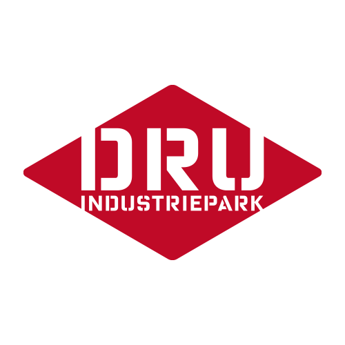 Een rode ruit met daarin in witte letters DRU Industriepark Ulft.