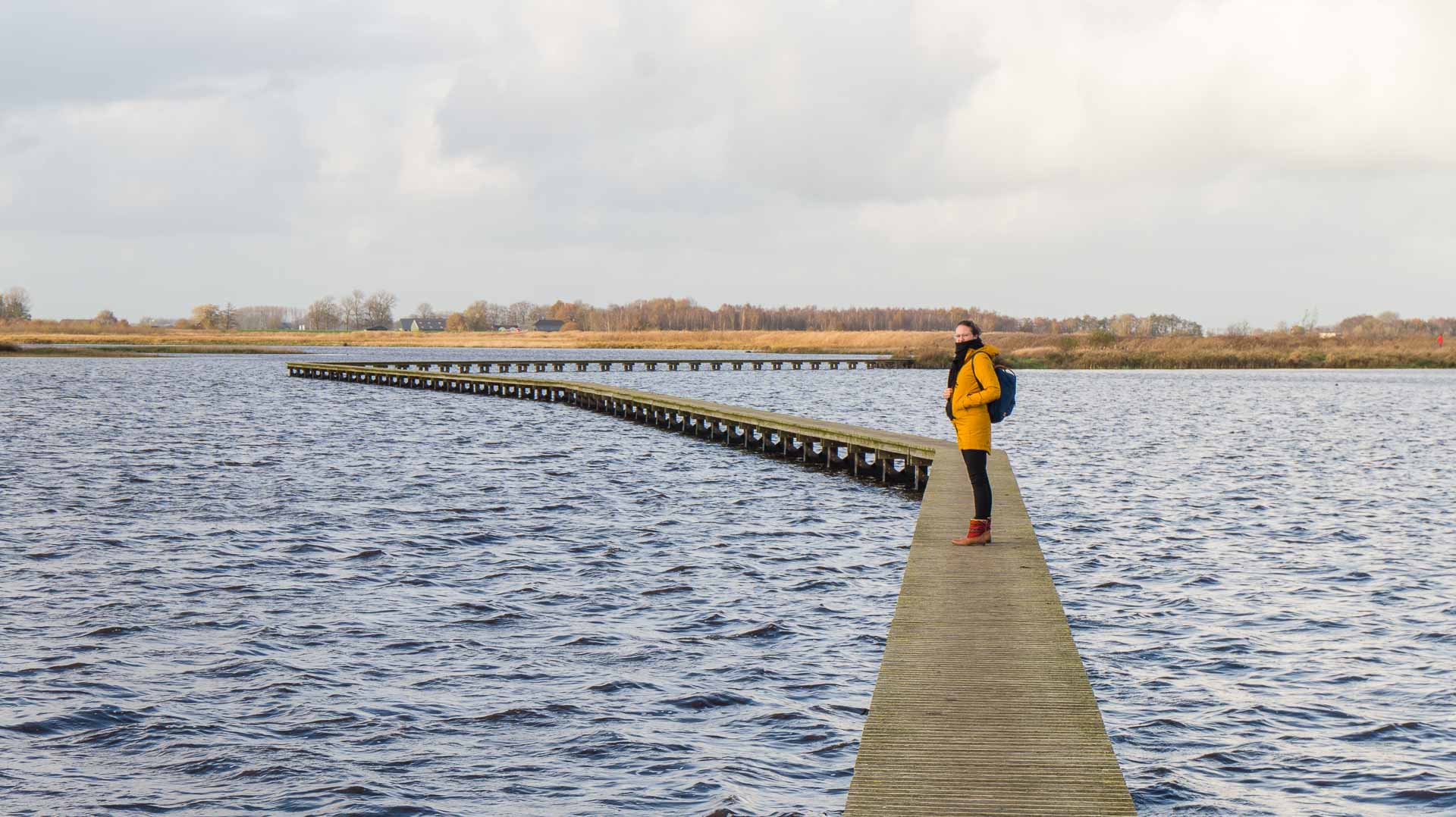 vrouw op een stijger op 't Roegwold in Groningen