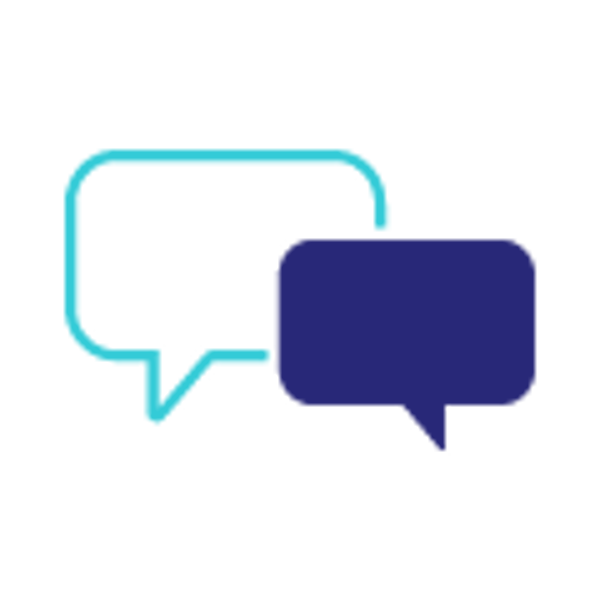 Contact Icoon van twee gesprekswolkjes die elkaar overlappen.