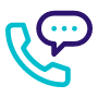 Een icoon van een telefoon waaruit een gesprekswolk komt.