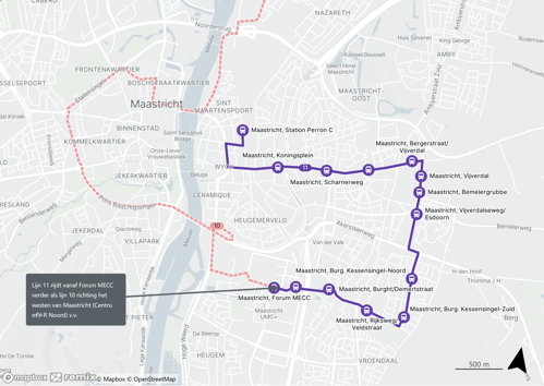 Nieuwe lijn 11 route in Maastricht Limburg