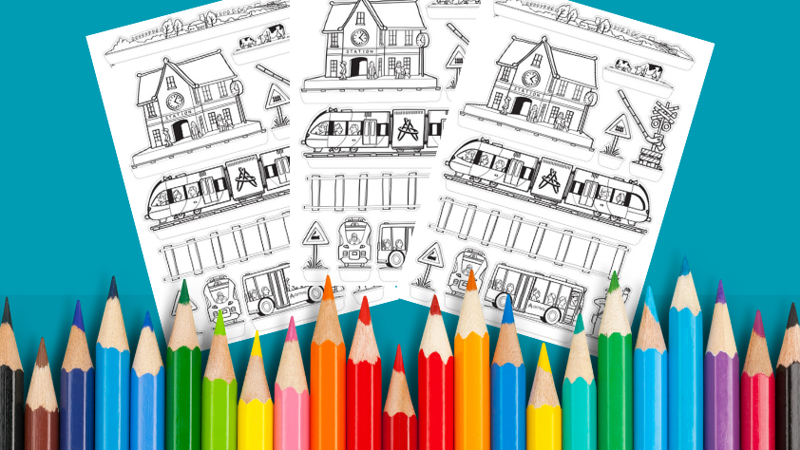 afbeelding met kleurpotloden met kleurplaat van Arriva afbeelding met kleurpotloden met kleurplaat van Arriva